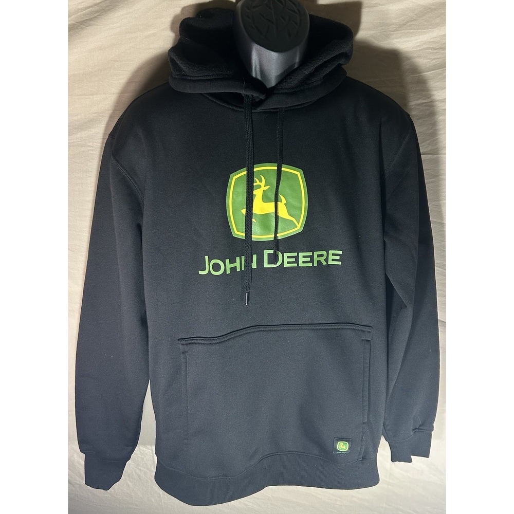 John Deere Hoodie Mens M Black Pullover Logo Sweatshirt Tractor Farm